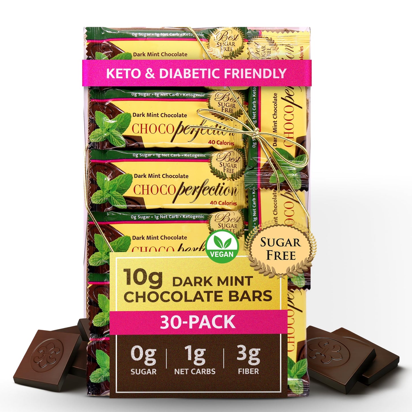 ChocoPerfection Sugar Free Dark Mint Chocolate Bars - Individually Wrapped Mini Bars European Style Dark Chocolate, Refreshing Mint Flavor Keto