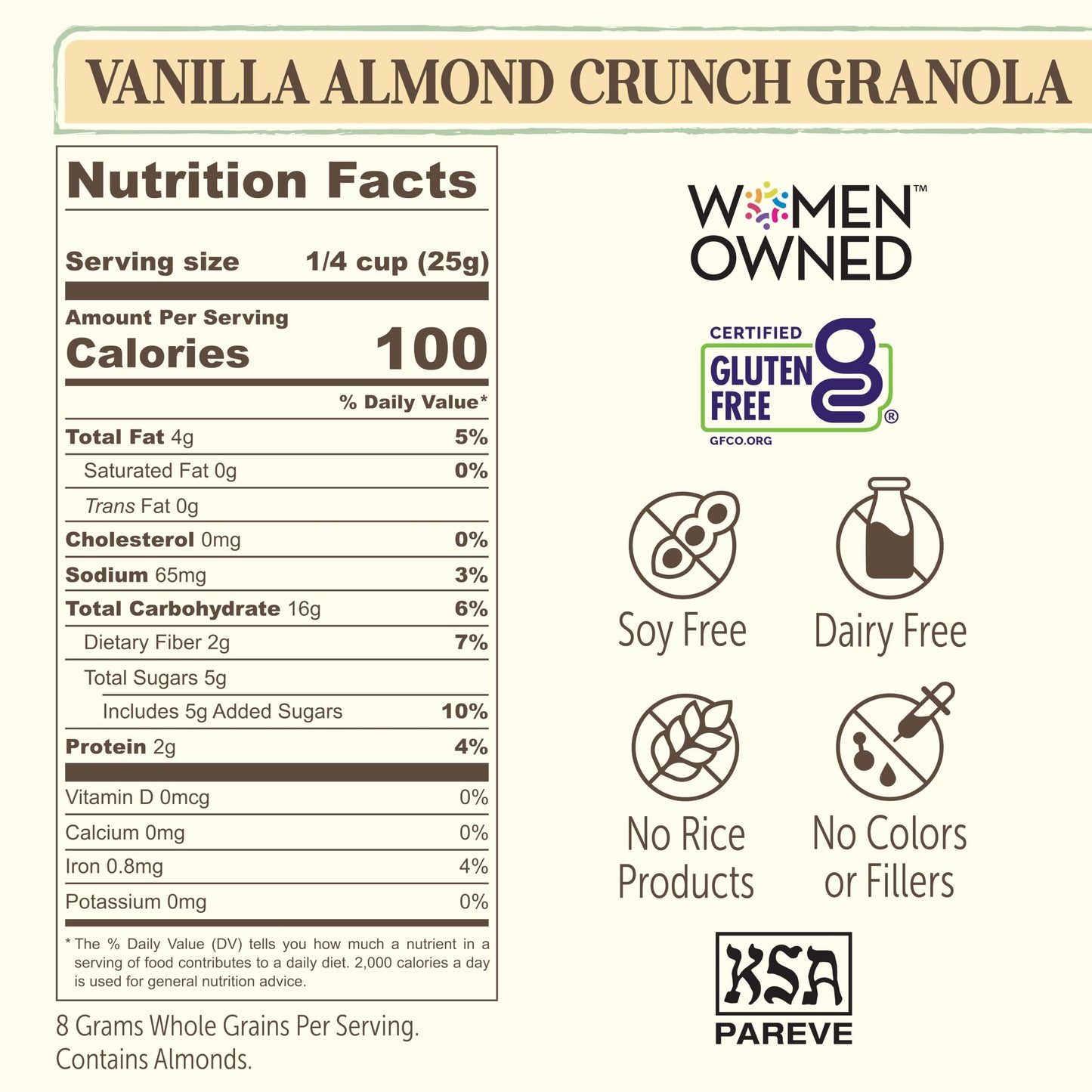 Laura's Gourmet Granola Vanilla Almond Crunch, 2 lb, Gluten-Free Oats, Vegetarian, Dairy & Soy Free Snack, Organic Honey, Almonds & Vanilla, Artisan