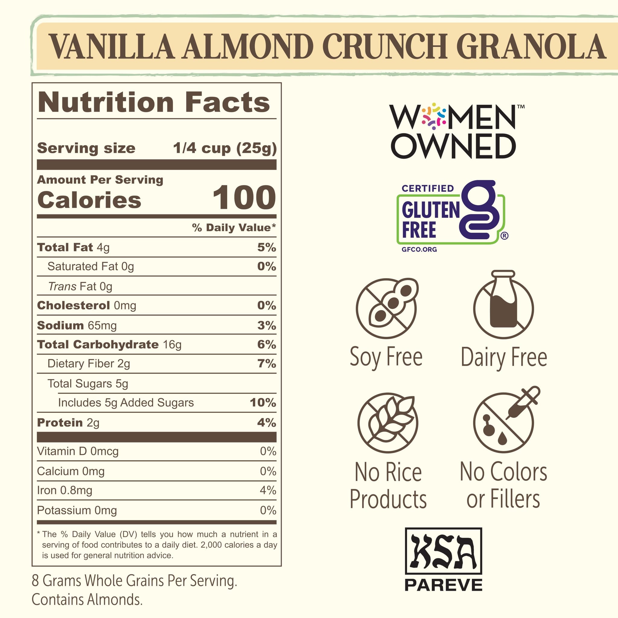 Laura's Gourmet Granola Vanilla Almond Crunch, 2 lb, Gluten-Free Oats, Vegetarian, Dairy & Soy Free Snack, Organic Honey, Almonds & Vanilla, Artisan