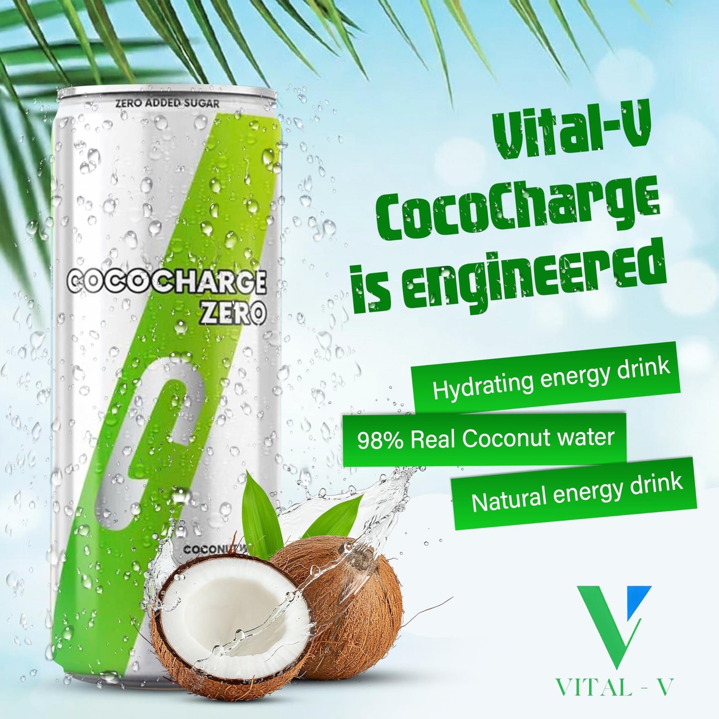 Vital-V CocoCharge Zero Energy Drink, 98% Coconut Water, Sugar Free, Natural Hydration