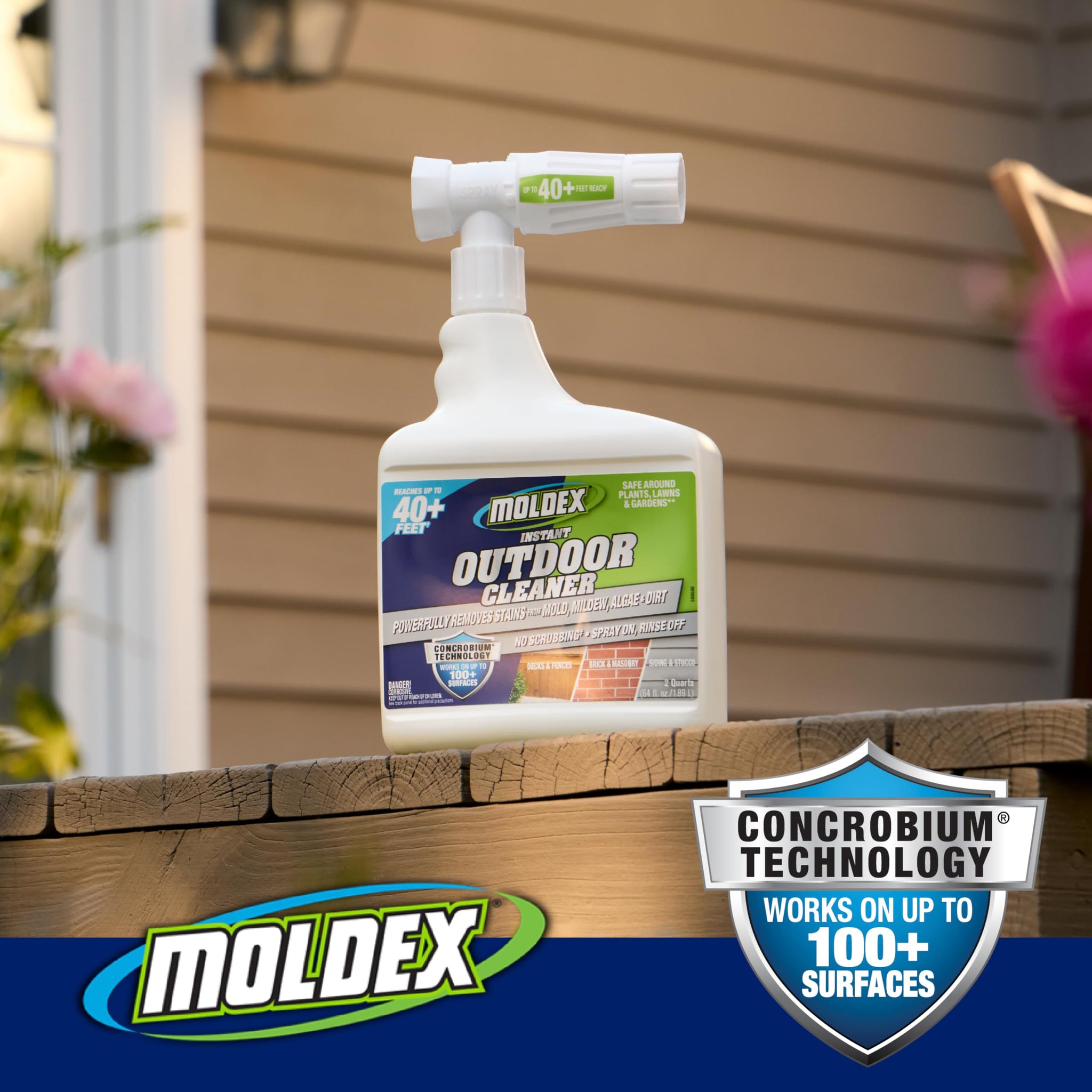 Moldex® Instant Outdoor Cleaner with Bleach, 64 oz Hose End Sprayer, 2 Pack, Fast Acting Outdoor Surface Cleaner for Siding, Decks, Fences