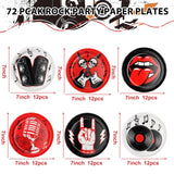 CLIYTICA 72Pcs Rock Party Paper Plates,1950's Record Dessert Plates,Disposable Music Birthday Tableware Set for Anniversary 50s 60s Theme Parties