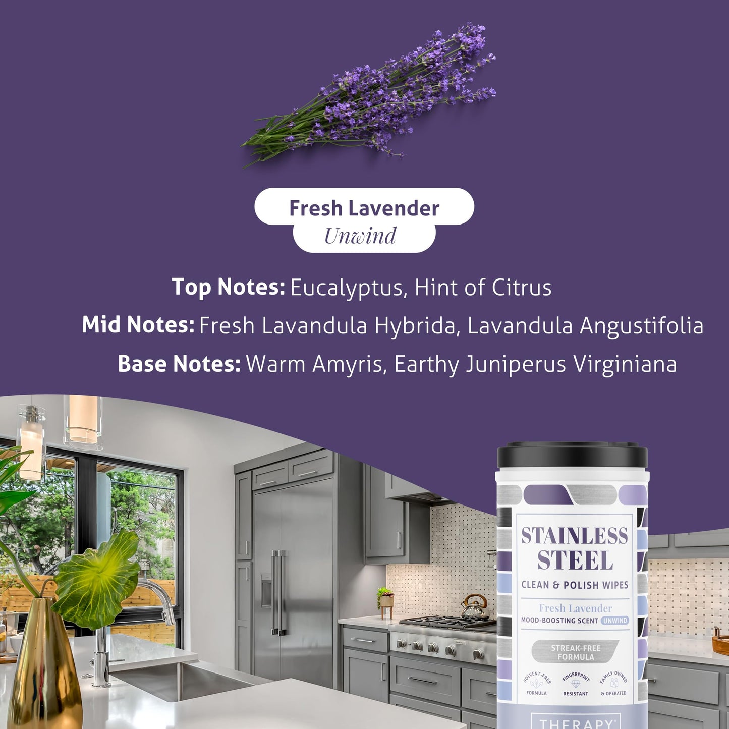 Therapy Stainless Steel Wipes, 30 Count (2 Pack) - Appliance Cleaner for Fridge, Dishwasher, Oven, Stove, Sink, Microwave, and More - Removes Smudges