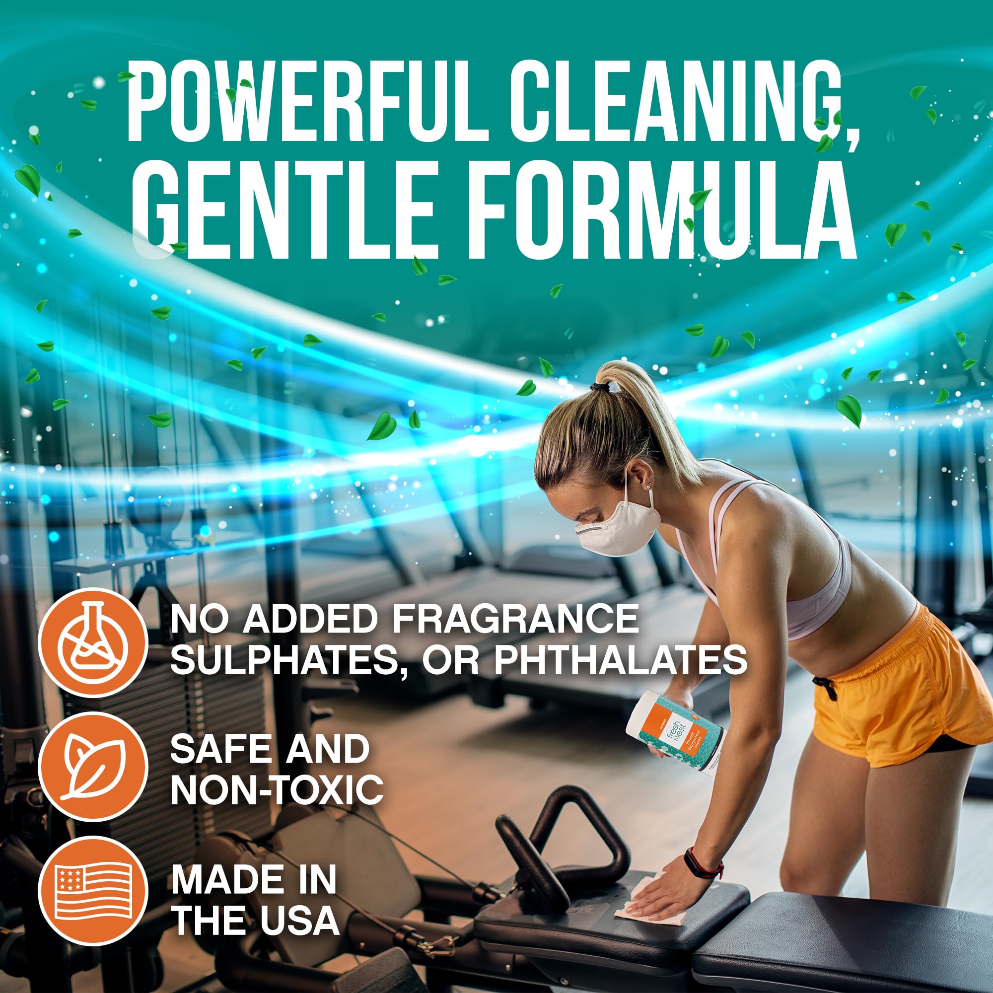 Fresh Nest Fitness Equipment Wipes - Cleaning Wipes for Yoga Mats, Pilates Studios, Gyms, Peloton & Cycle Bikes, Spas - Fragrance-Free Wipes Surface
