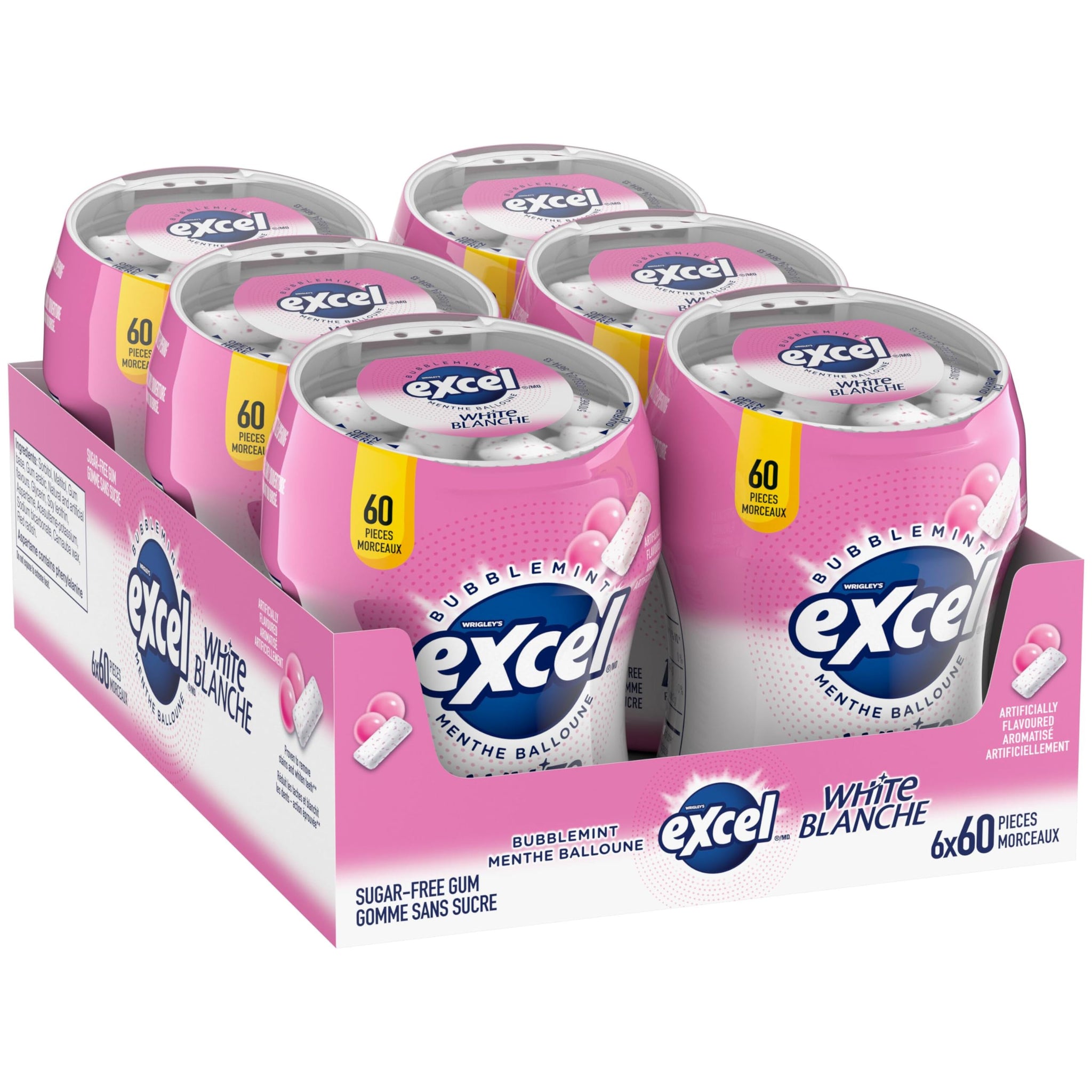 Excel White Sugar-Free Gum,Bubblemint, 60pc Bottle,6ct{Imported from Canada}