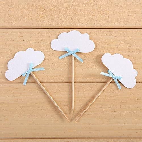 24 Pack White Cloud Cupcake Toppers Kids' Birthday Party Decors - by Giuffi