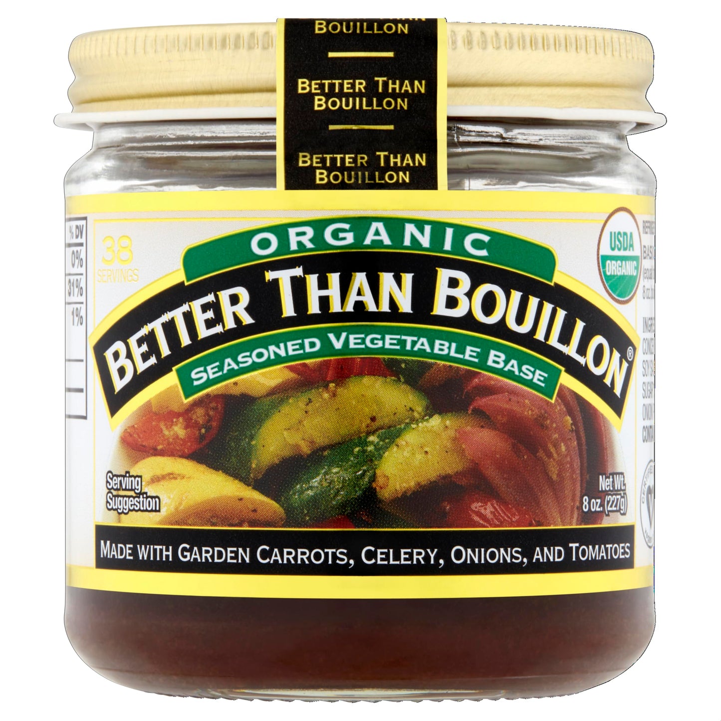Better Than Bouillon Organic Vegetable Base, Made from Seasoned & Concentrated Vegetables, Organic & Vegan, Makes 9.5 Quarts of Broth, 8 OZ Jar