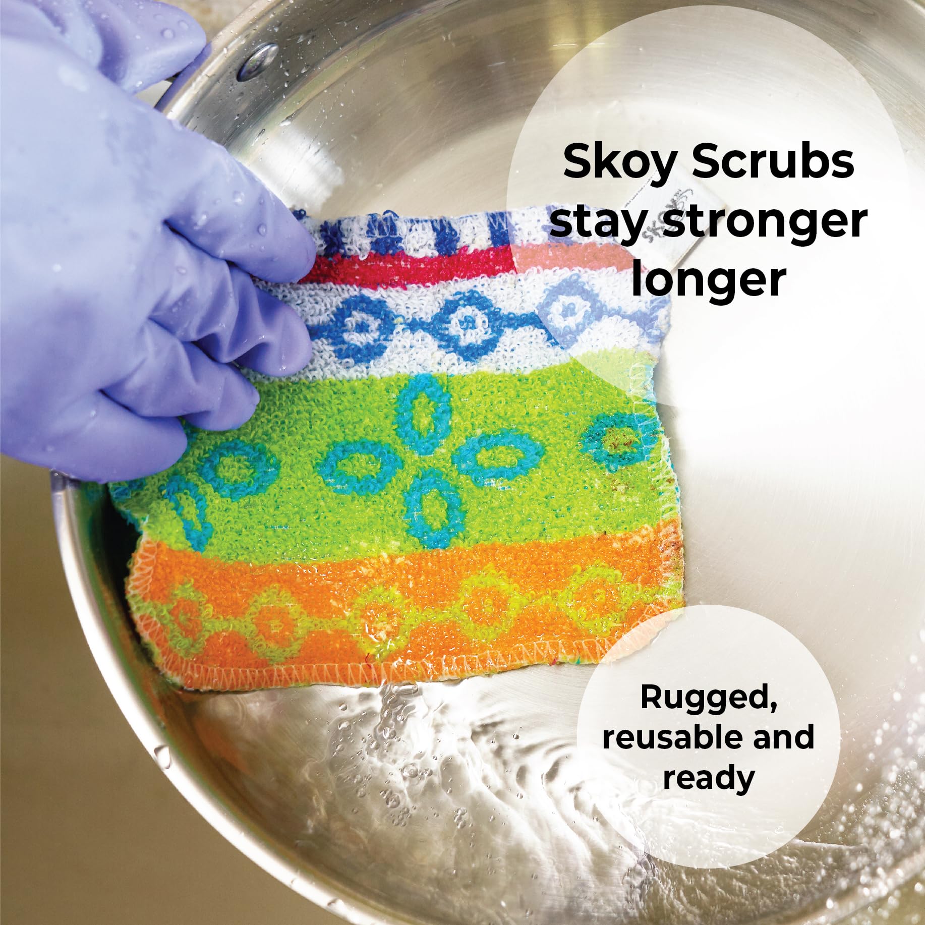 Skoy Scrub, 4-Pack Reusable, Non-Scratching Dish Scrubber for Kitchen and Household Cleaning, Planet-Friendly, Dishwasher Safe Soft Scrub, Assorted