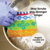 Skoy Scrub, 4-Pack Reusable, Non-Scratching Dish Scrubber for Kitchen and Household Cleaning, Planet-Friendly, Dishwasher Safe Soft Scrub