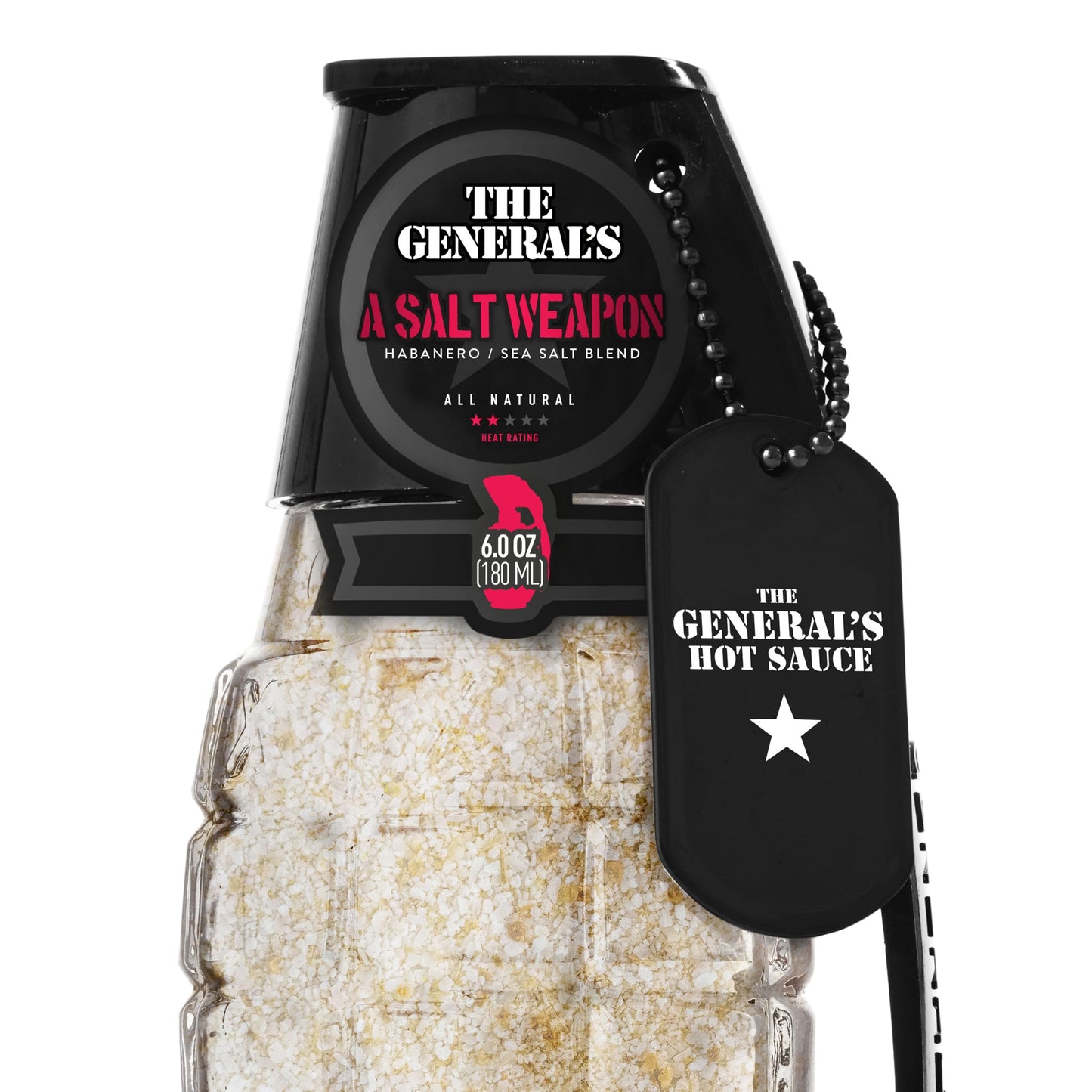 The General’s Hot Sauce, A Salt Weapon, 6 oz, Spicy Habanero Pepper Gourmet Sea Salt Seasoning, 2/5 Heat Rating, All-Natural, Great Gift & Grill