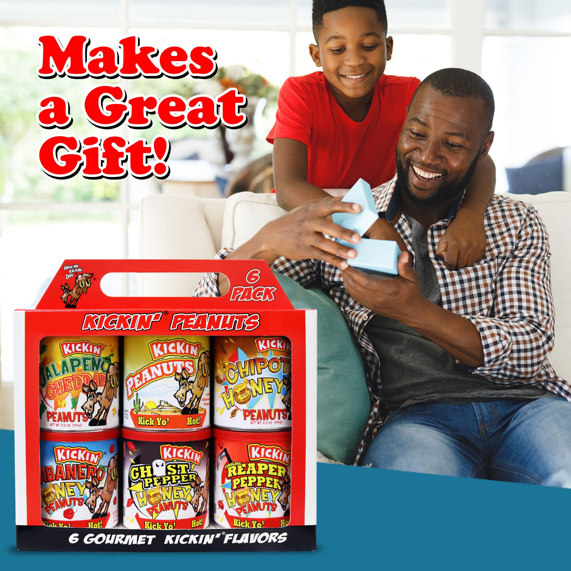 ASS KICKIN’ Spicy Hot Peanuts - Variety Pack 4.25oz 6 Pack - Ultimate Spicy Gourmet Gift Peanuts - Try if you dare!