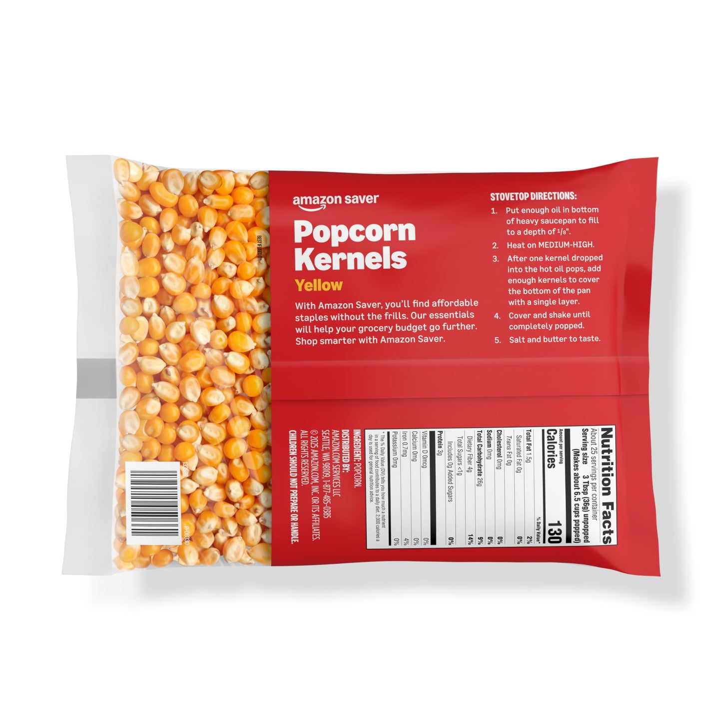 Amazon Saver, Popcorn Kernels, Yellow, 32 Oz