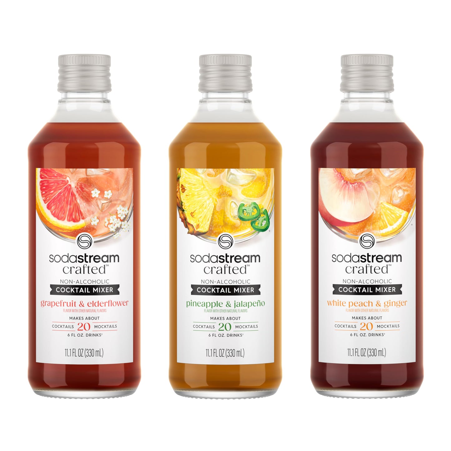 SodaStream Crafted Cocktail Mixers: Non-alcoholic mixers expertly crafted for sparkling cocktails & mocktails, Variety Pack, 11.1 FL OZ (Pack of 3)