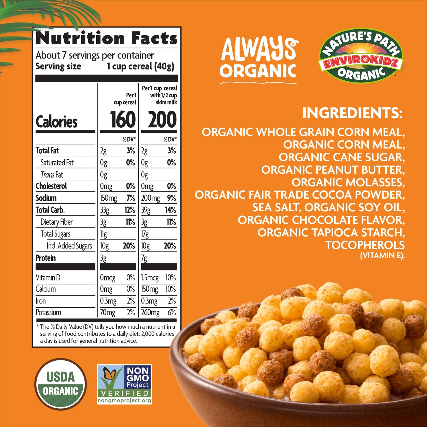 EnviroKidz Organic Leapin' Lemurs Cereal, 10 oz (Pack of 1), Peanut Butter & Chocolate, Gluten Free, Fair Trade, by Nature's Path
