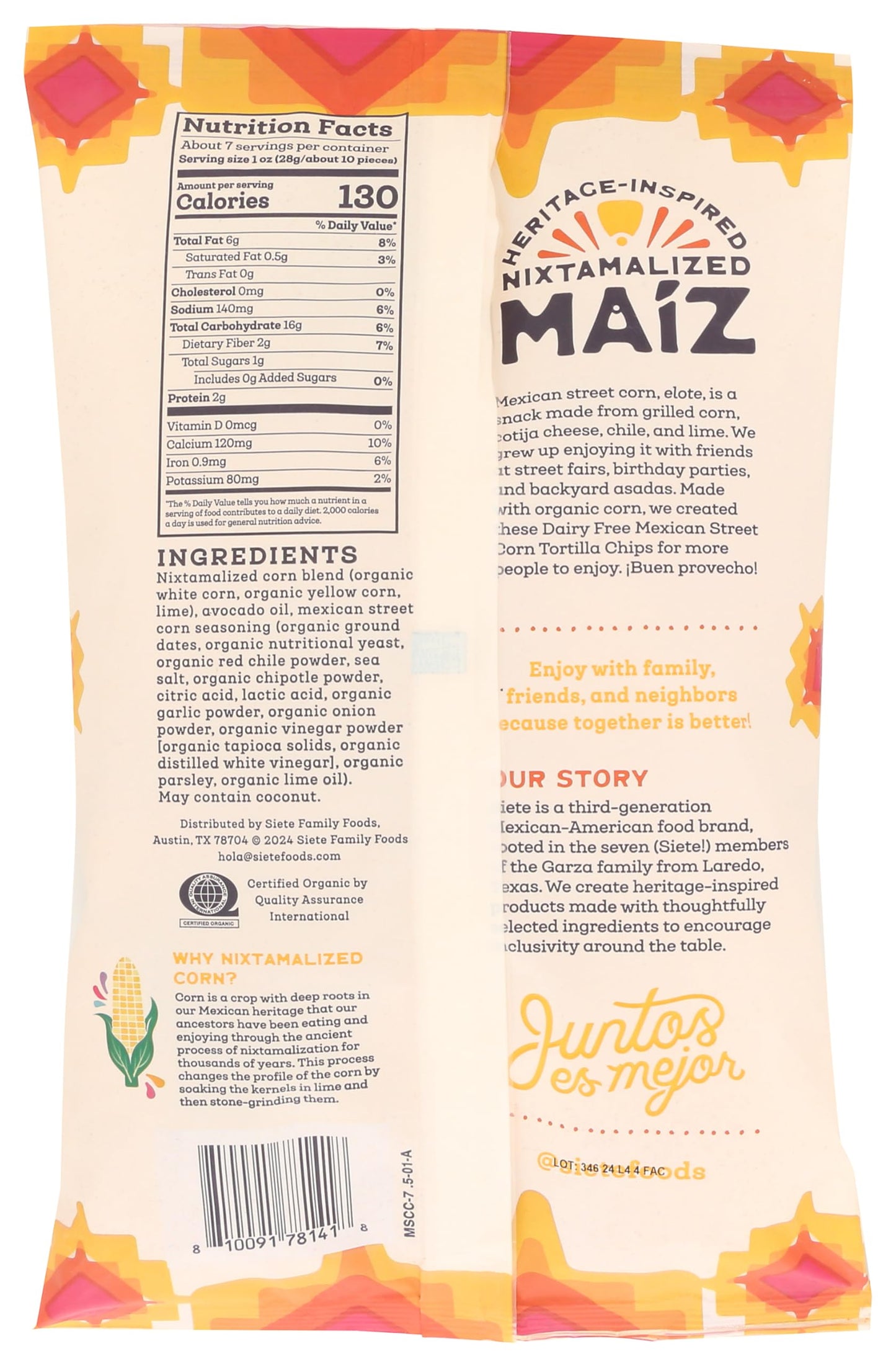 Siete Family Foods Mexican Street Corn Maiz Tortilla Chips, 7.5 OZ