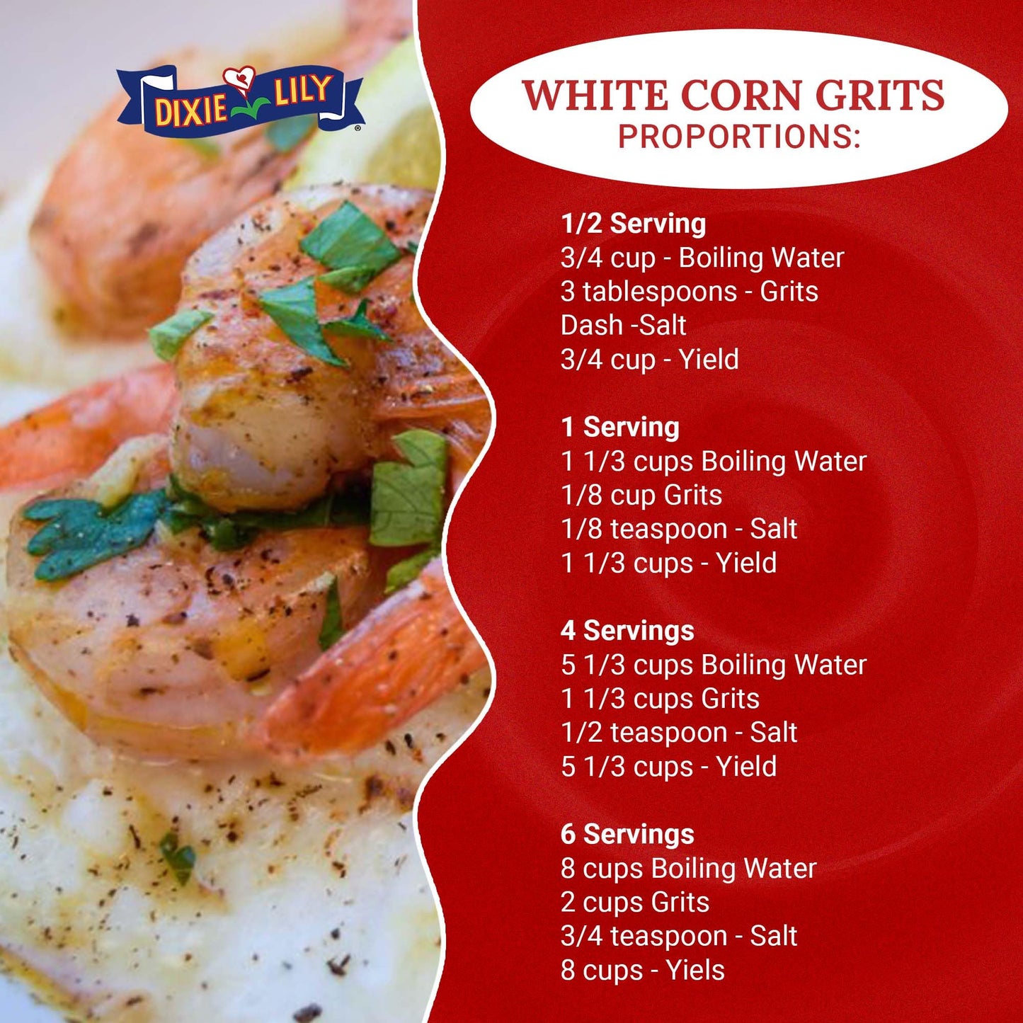 Dixie Lily White Corn Grits - Enriched With Iron, Niacin, Thiamine, Riboflavin - Classic Southern Taste - Certified Non-GMO - 2-Pack, 20oz