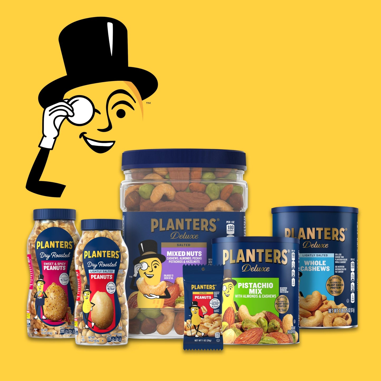 PLANTERS Deluxe Honey Roasted Whole Cashews, Party Snacks, Plant-based Protein, 2 oz Bags (Pack of 15)