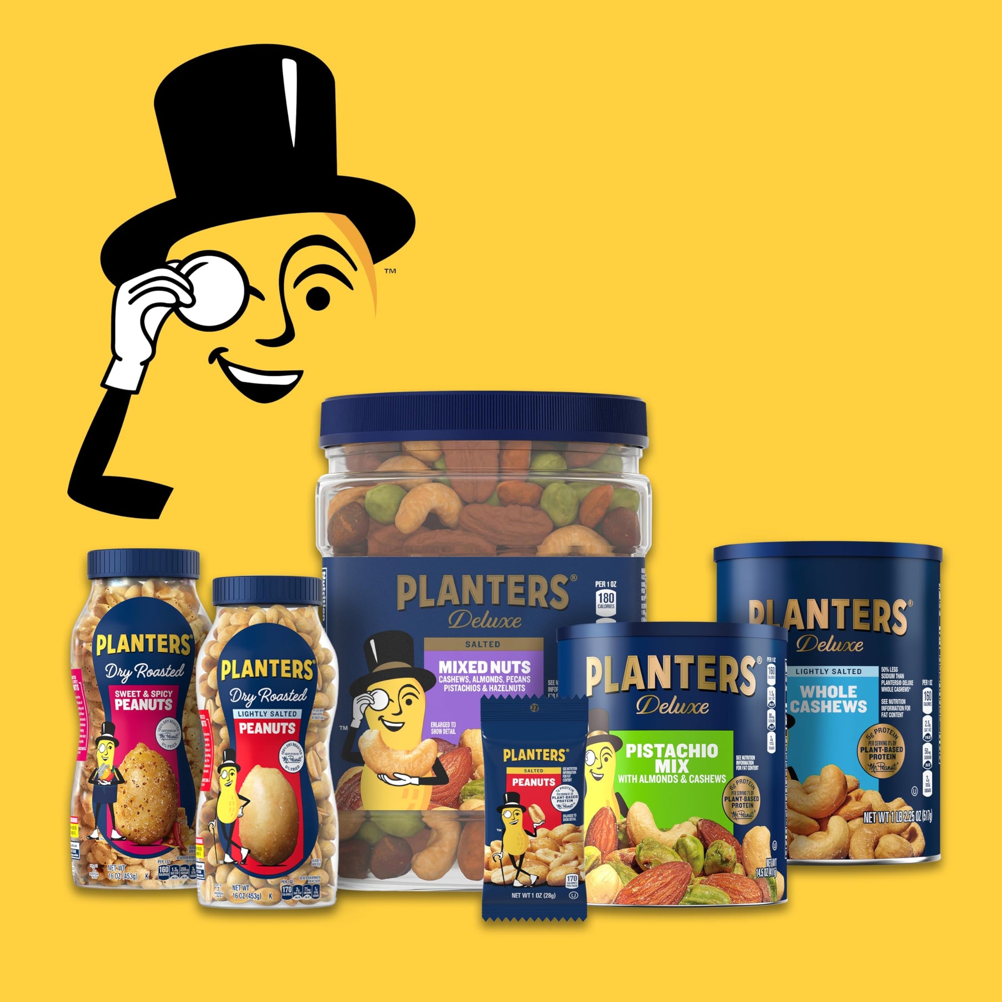 PLANTERS Deluxe Honey Roasted Whole Cashews, Party Snacks, Plant-based Protein, 2 oz Bags (Pack of 15)