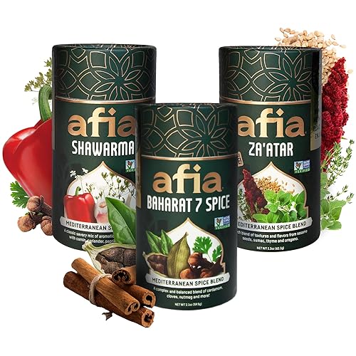 Afia Mediterranean Spice Blends Gift Set | Za’atar, Baharat & Shawarma Spice | Mediterranean for Steak, Chicken and Vegetable Seasoning, BBQ Rub (Pack