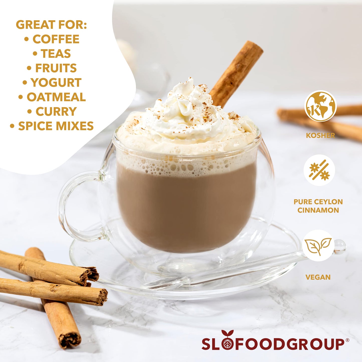 Slofoodgroup Ceylon Cinnamon Sticks - Pure Ceylon Cinnamon Quills 5 Inch Cut Cinnamon Spice from Sri Lanka, True Cinnamon - Cinnamomum Verum, 12 OZ.