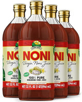 Virgin Noni Juice - 100% Pure Hawaiian Noni Juice - 4 Pack of 32oz Glass Bottles