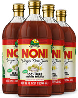 Virgin Noni Juice - 100% Pure Hawaiian Noni Juice - 4 Pack of 32oz Glass Bottles