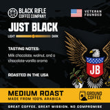 Black Rifle Coffee Company Just Black, 18oz Bag, Ground Coffee Medium Roast - Roasted Blend Made from Arabica Beans - Colombian & Brazilian Beans
