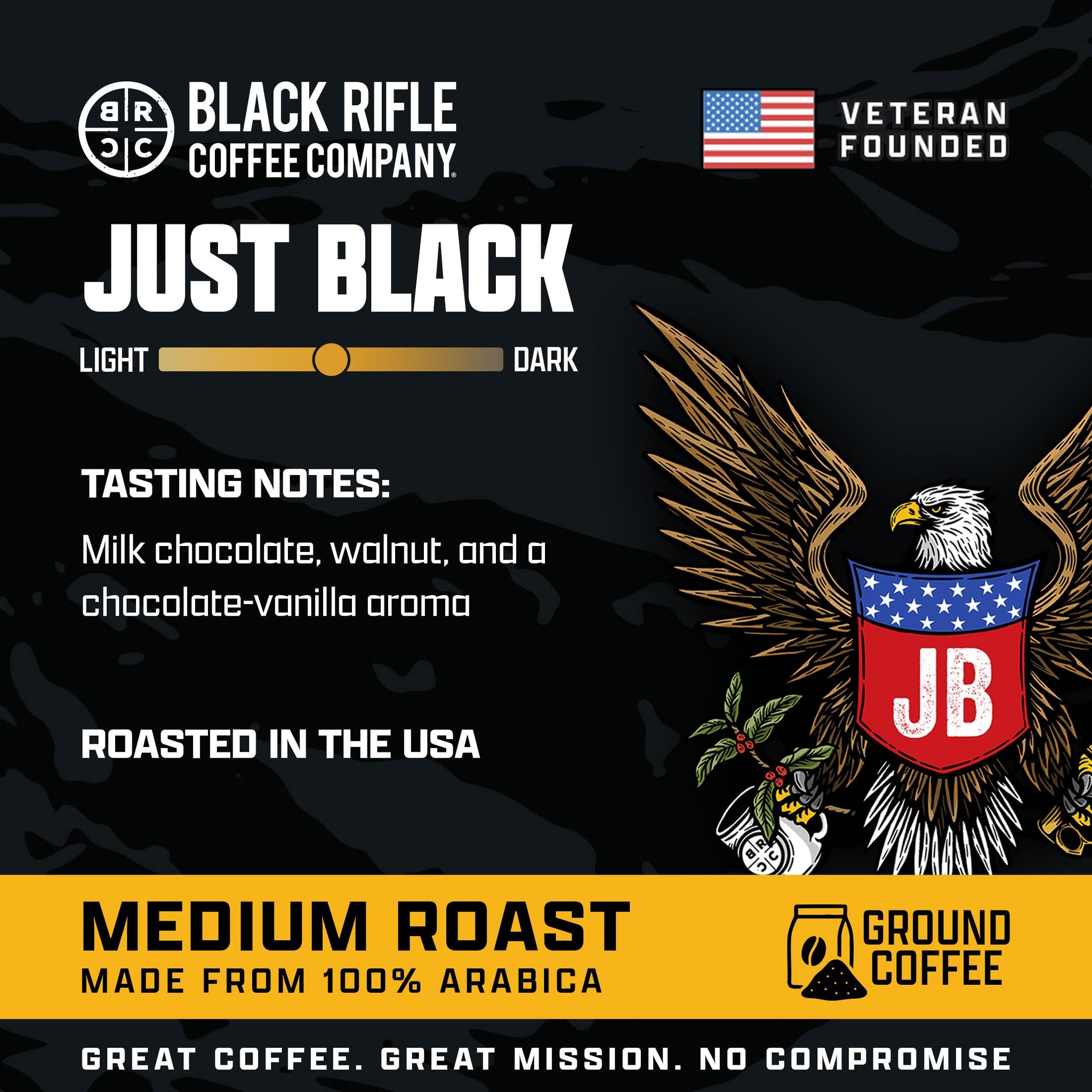 Black Rifle Coffee Company Just Black, 18oz Bag, Ground Coffee Medium Roast - Roasted Blend Made from Arabica Beans - Colombian & Brazilian Beans