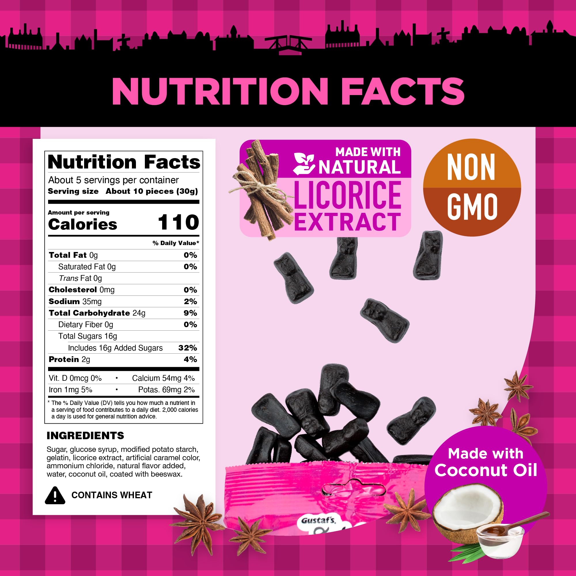 Gustaf's Dutch Licorice Cats - 5.2oz Bag - Sweet Black Licorice Cats - Dutch Candy from Netherlands - Sweet Black Liquorice Treats