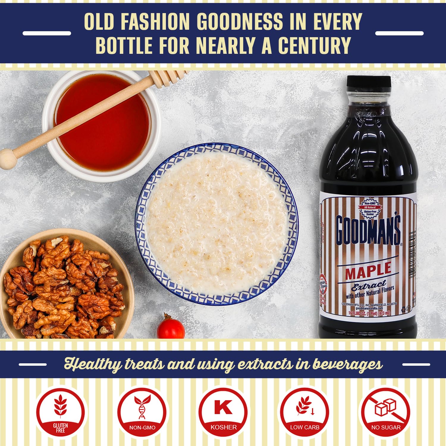 Goodman's Natural Maple Extract - Gluten-Free, Non-GMO, Kosher, Low Carb & Low Calorie, Low Alcohol, No Artificial Color, No Animal Products, No Sugar