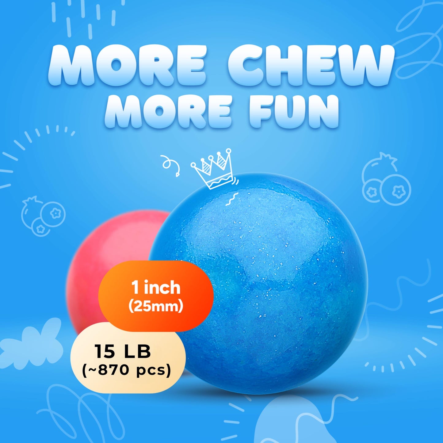 Gumballs for Gumball Machine - 1 Inch Large Double Bubble Gumballs - Assorted Fruit Flavored Bubble Gum for Kids - Sweet Gum Balls in Bulk 15 Lb