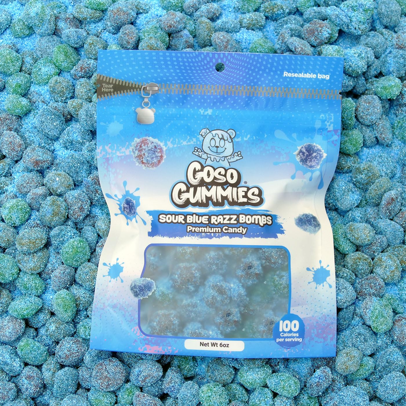 Goso Gummies Sour Blue Razz Gusher Bombs - 6oz Bag - Sour Blue Raspberry Filled Candy