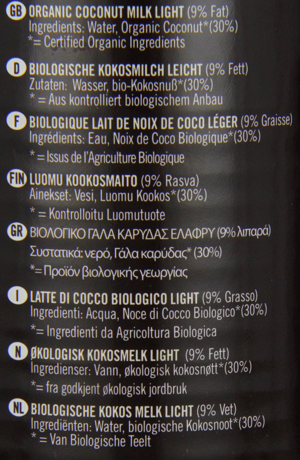 Biona Coconut Milk - Light 9% fat Organic 400ml-4 Pack