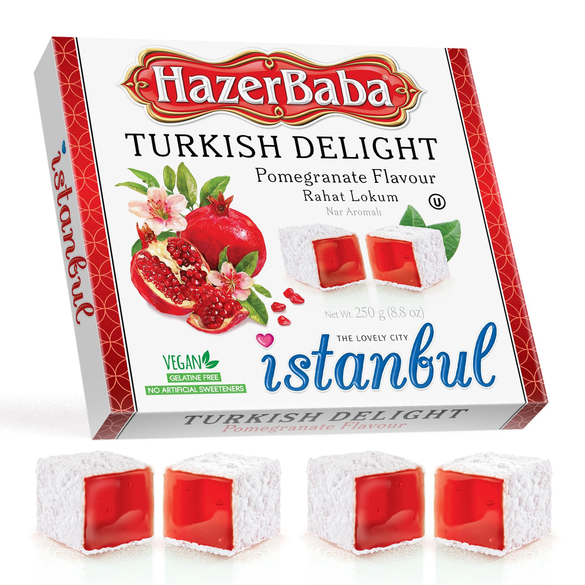 HazerBaba Turkish Delight Candy Pomegranate, 8.8 Oz (Pack of 1), Dulces
