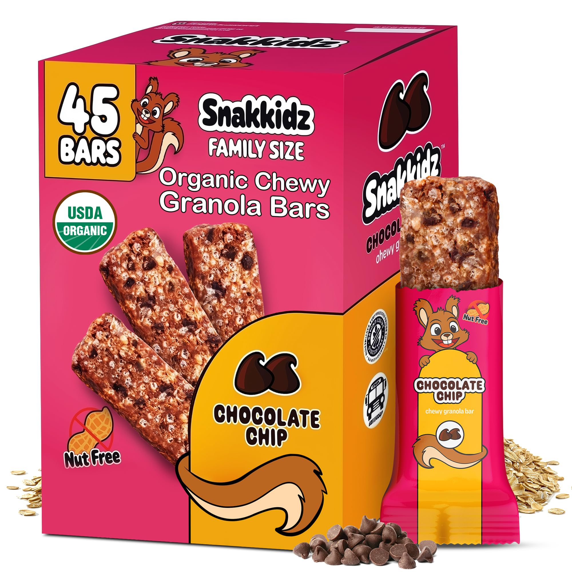 Snakkidz Organic Chewy Granola Bars for Kids, Allergen-Free, Nut-Free, Gluten-Free, Low Sugar Snack Bars Made with Avocado Oil, Individually Wrapped