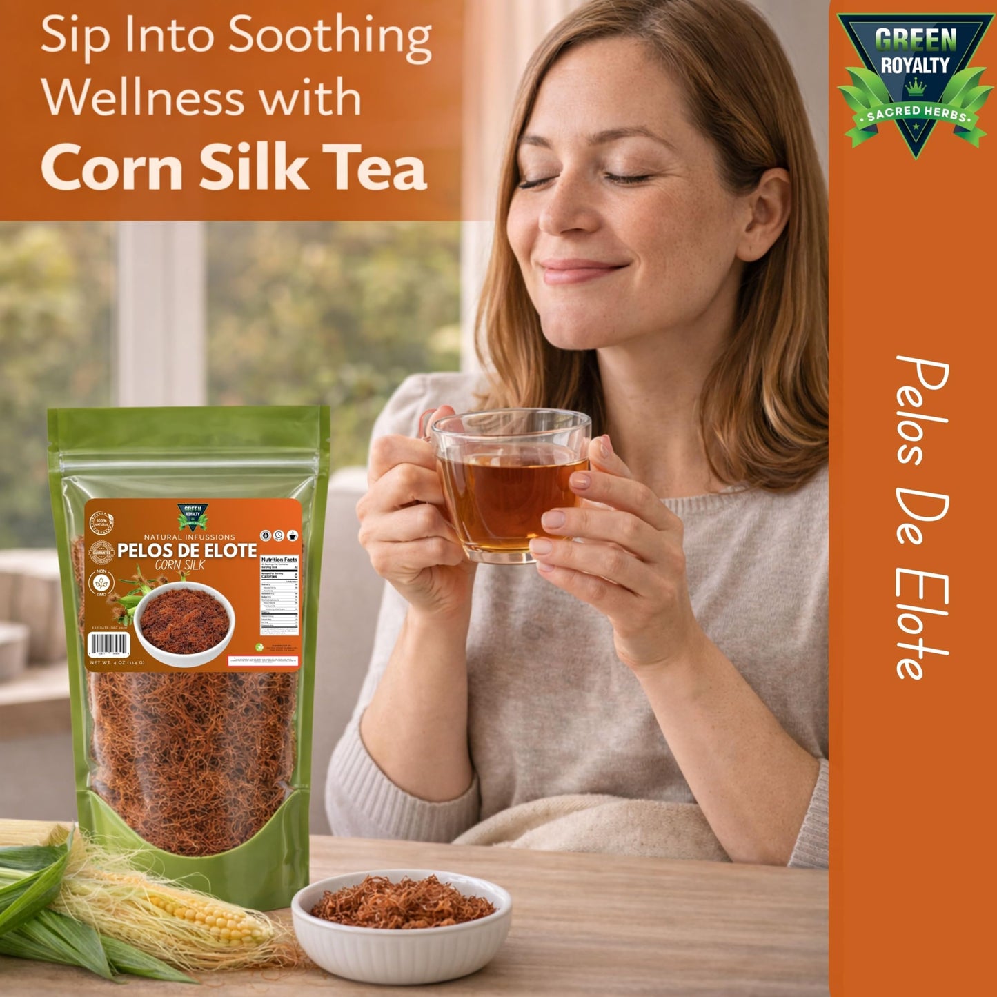 Corn Silk Tea (Pelos de Elote) - Loose Cut Herbal Infusion Botanical Tea, Resealable Bag, 4 oz