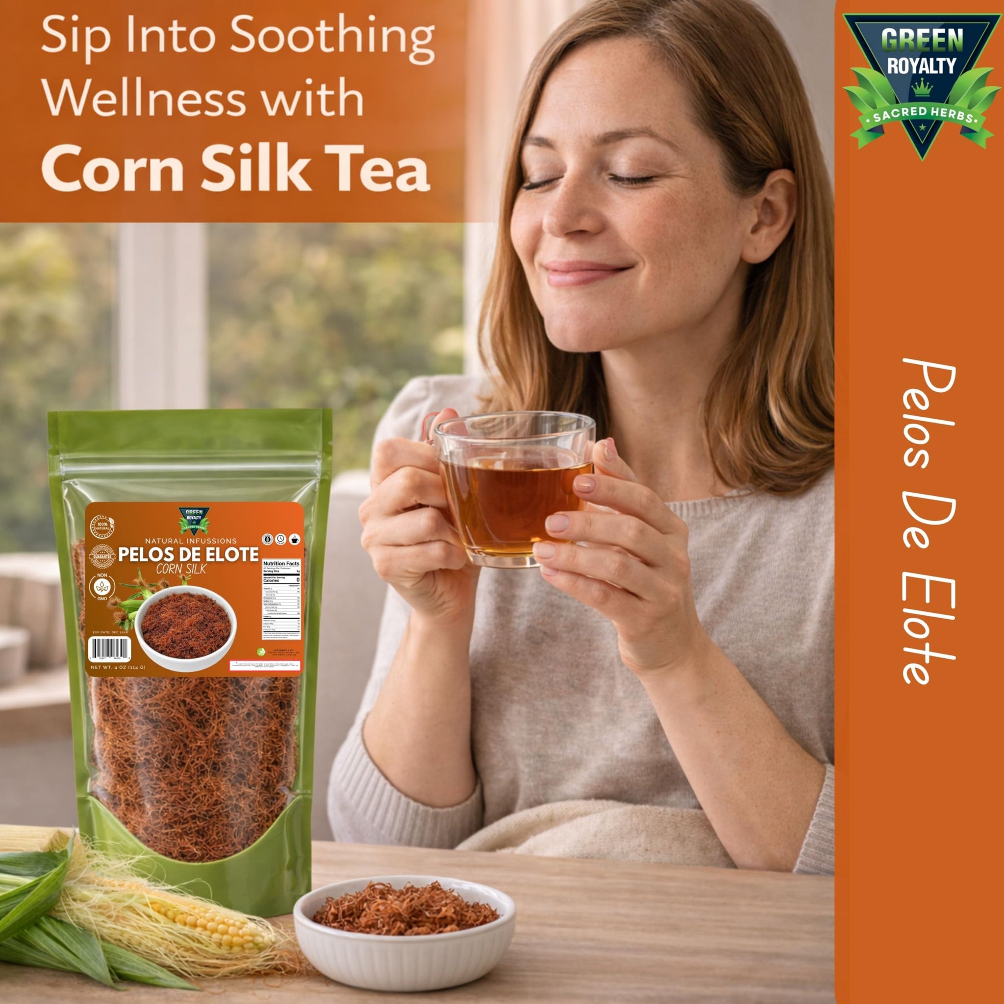 Corn Silk Tea (Pelos de Elote) - Loose Cut Herbal Infusion Botanical Tea, Resealable Bag, 4 oz