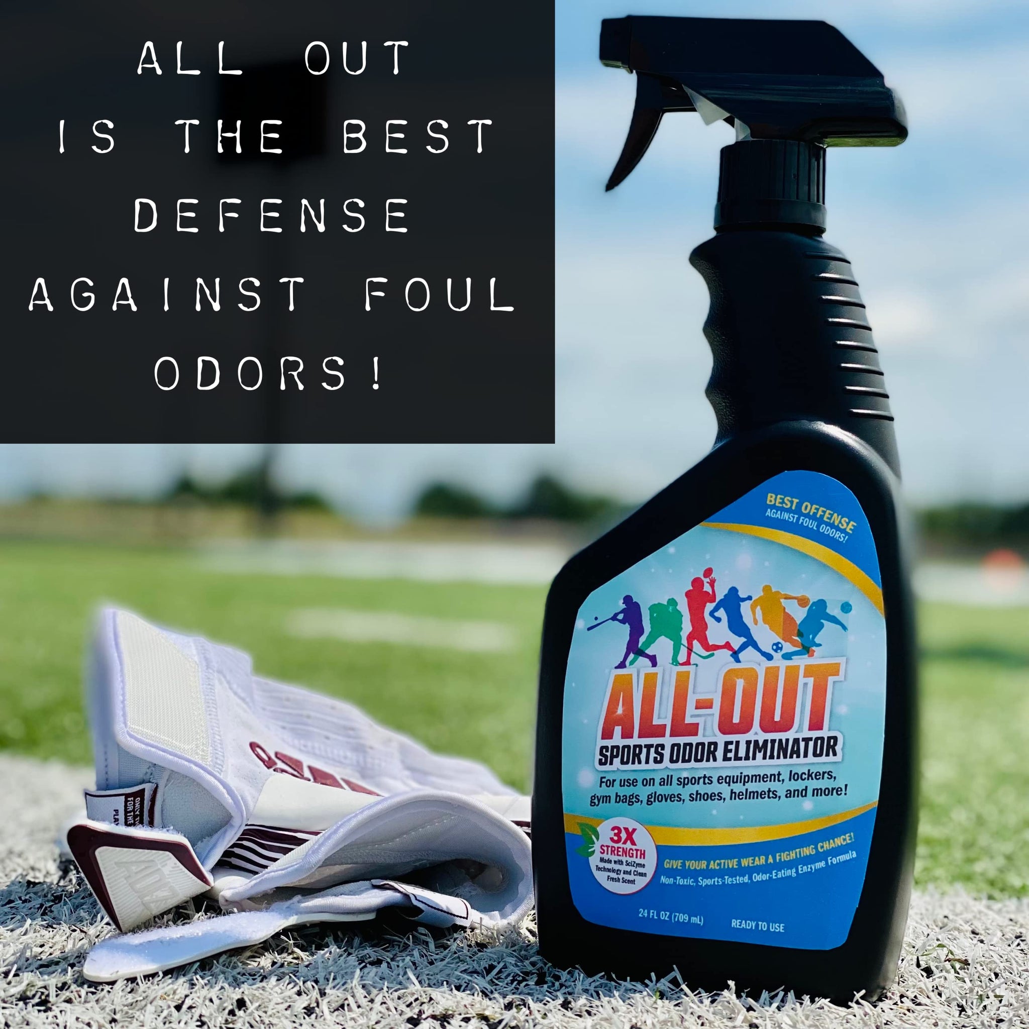 All-Out Sports Odor Eliminator Spray & Deodorizer | Perfect for Smelly Gloves, Hat, Bags, Helmets, Jerseys, Pads, Gear, Shoe & All Other Odors.| Best