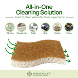 Purely Plant Natural Kitchen Sponges (12 Pack) - Biodegradable Cellulose & Coconut fiber Scrubber Dish Sponges, Eco-Friendly, Compostable