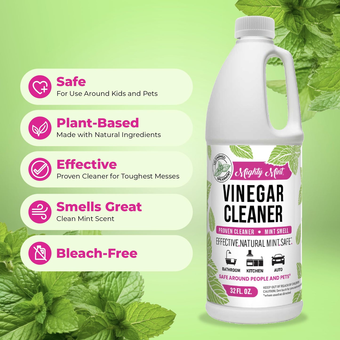 Mighty Mint Vinegar Cleaner, All-Purpose Cleaning for Household Surfaces, Natural Mint Scent, 32oz