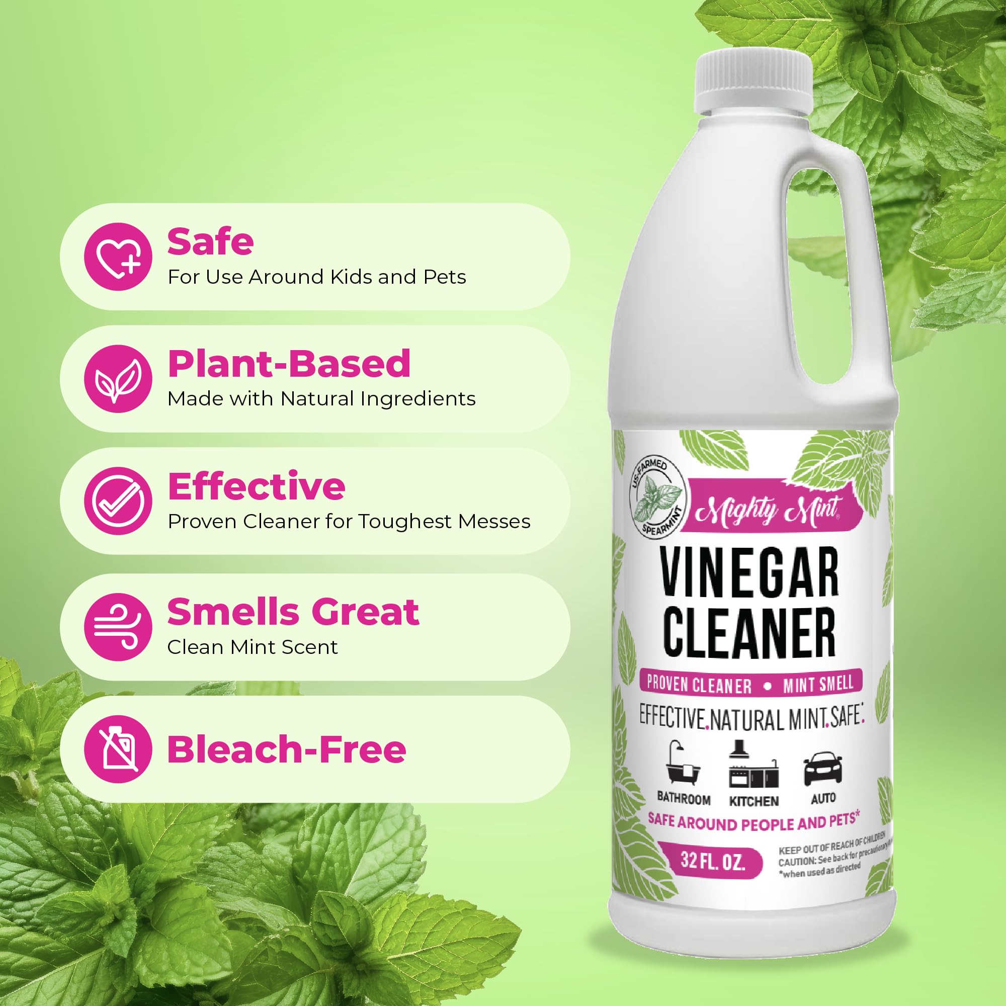 Mighty Mint Vinegar Cleaner, All-Purpose Cleaning for Household Surfaces, Natural Mint Scent, 32oz