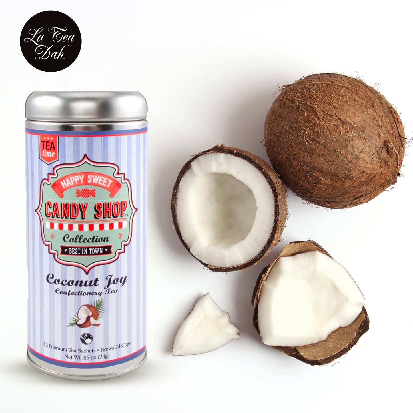 Coconut Joy Black Coconut Tea by La Tea Dah, Ceylon Black Tea Leaves with Real Coconut Flakes & Natural Coconut Flavor, Unsweetened Caffeinated