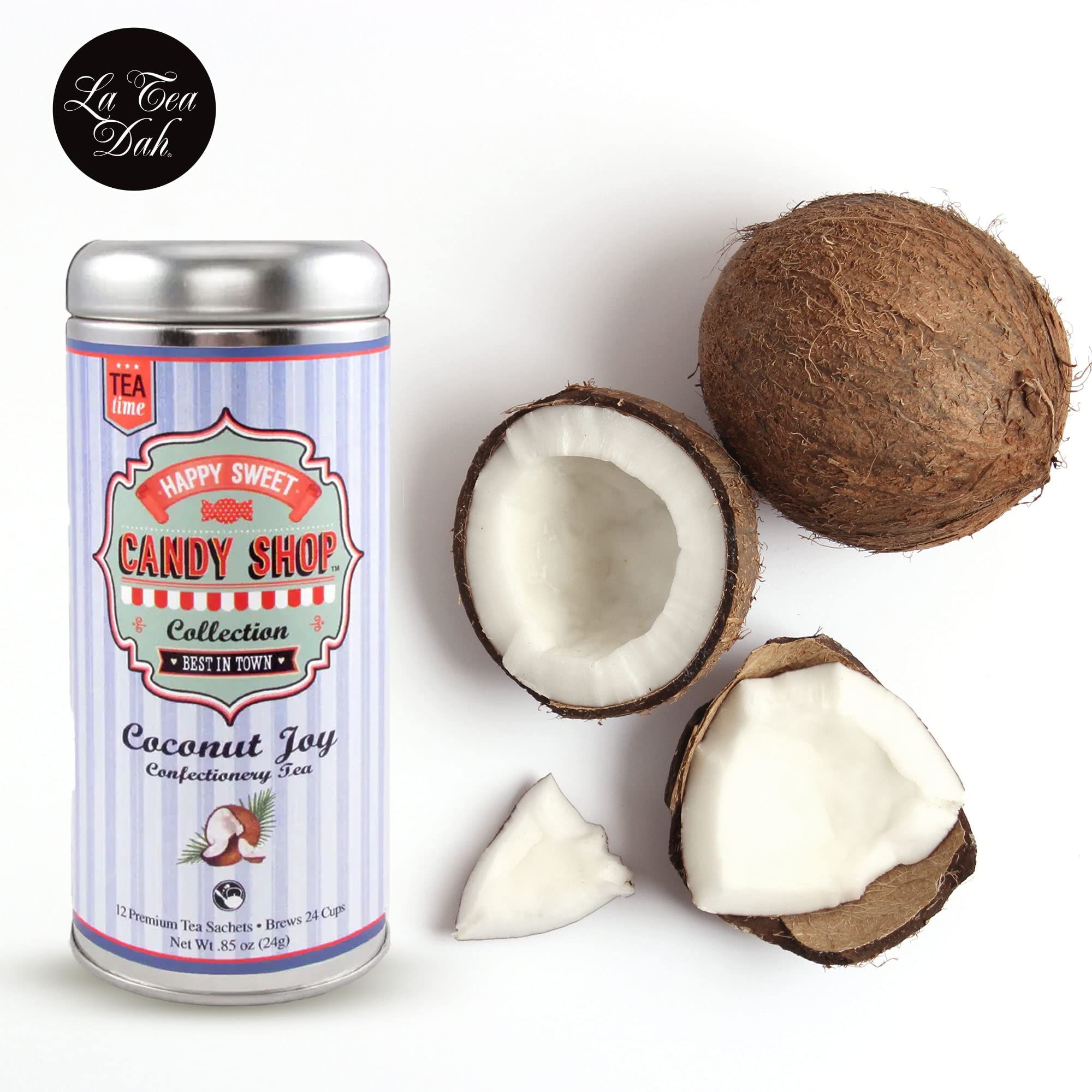 Coconut Joy Black Coconut Tea by La Tea Dah, Ceylon Black Tea Leaves with Real Coconut Flakes & Natural Coconut Flavor, Unsweetened Caffeinated