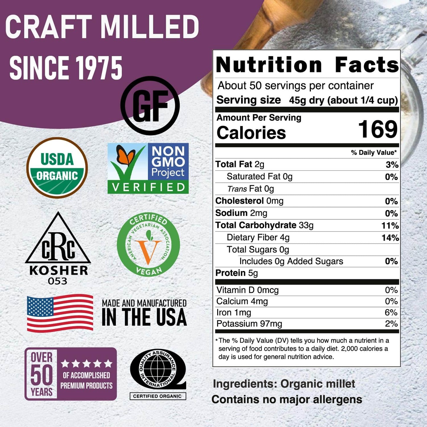 Great River Milling Organic Hulled Millet | Whole Grain Ancient Grain | Gluten-Free, High-Fiber Superfood | Non-GMO, Kosher Certified | Ideal for Salads, Porridge & Baking | 5 Lb