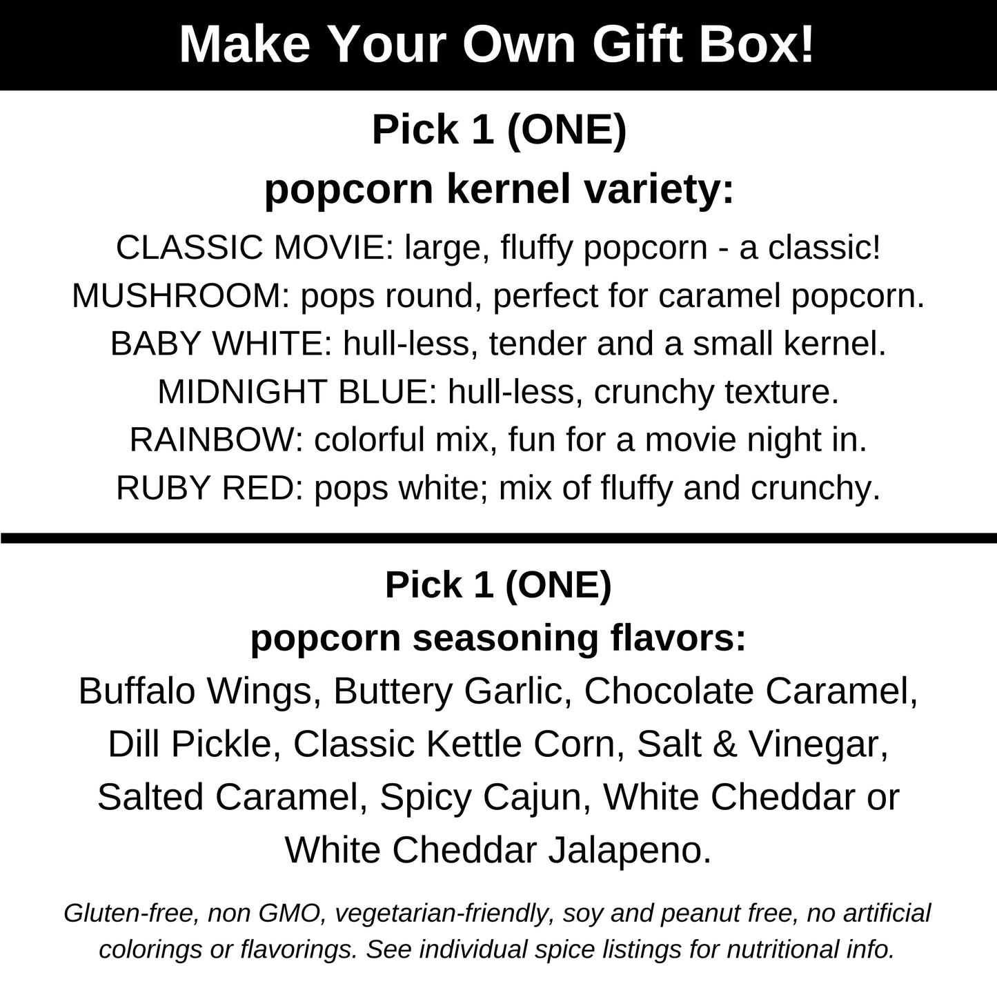 Personalized Gift for Movie Night | Gluten-Free Snack and Custom Set | Popcorn Kernels + Seasoning + Microwavable Popper and Black Box from Dell Cove