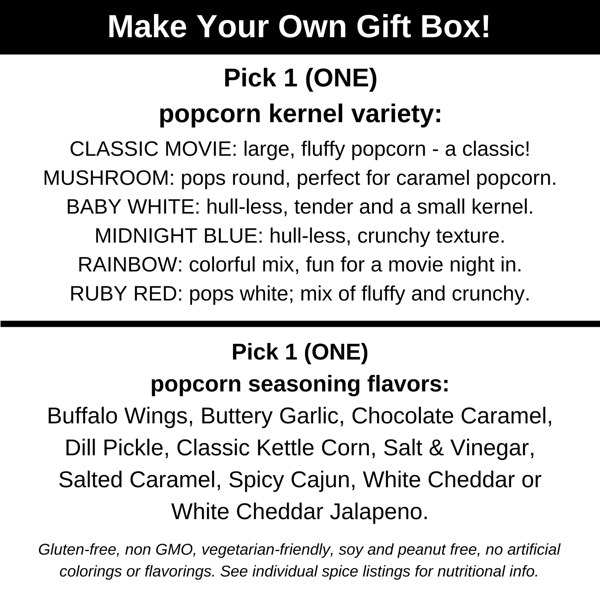 Personalized Gift for Movie Night | Gluten-Free Snack and Custom Set | Popcorn Kernels + Seasoning + Microwavable Popper and Black Box from Dell Cove