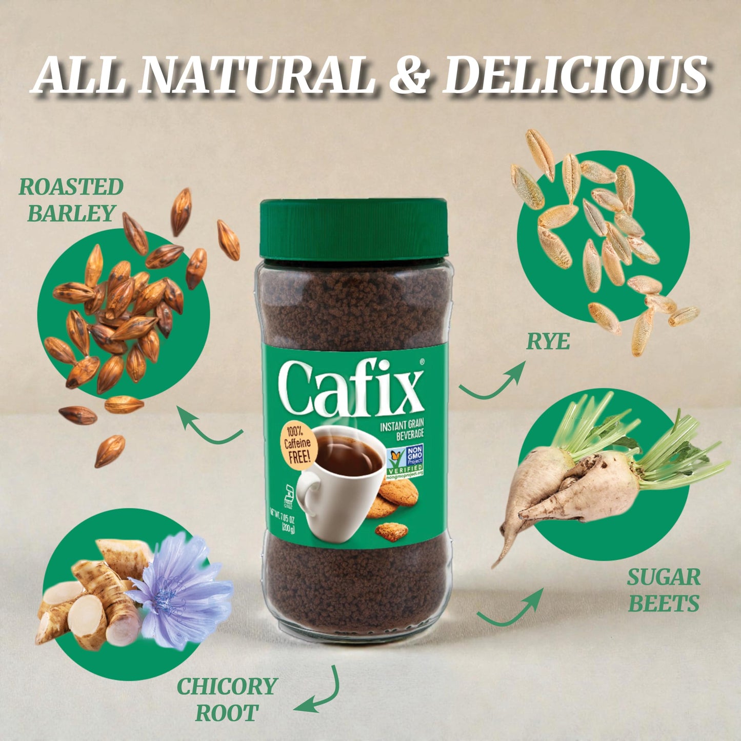 Cafix All Natural Instant Chicory Coffee Alternative, Great-Tasting, Rich and Bold, Zero Caffeine - 7.05oz Jar (Pack of 4)
