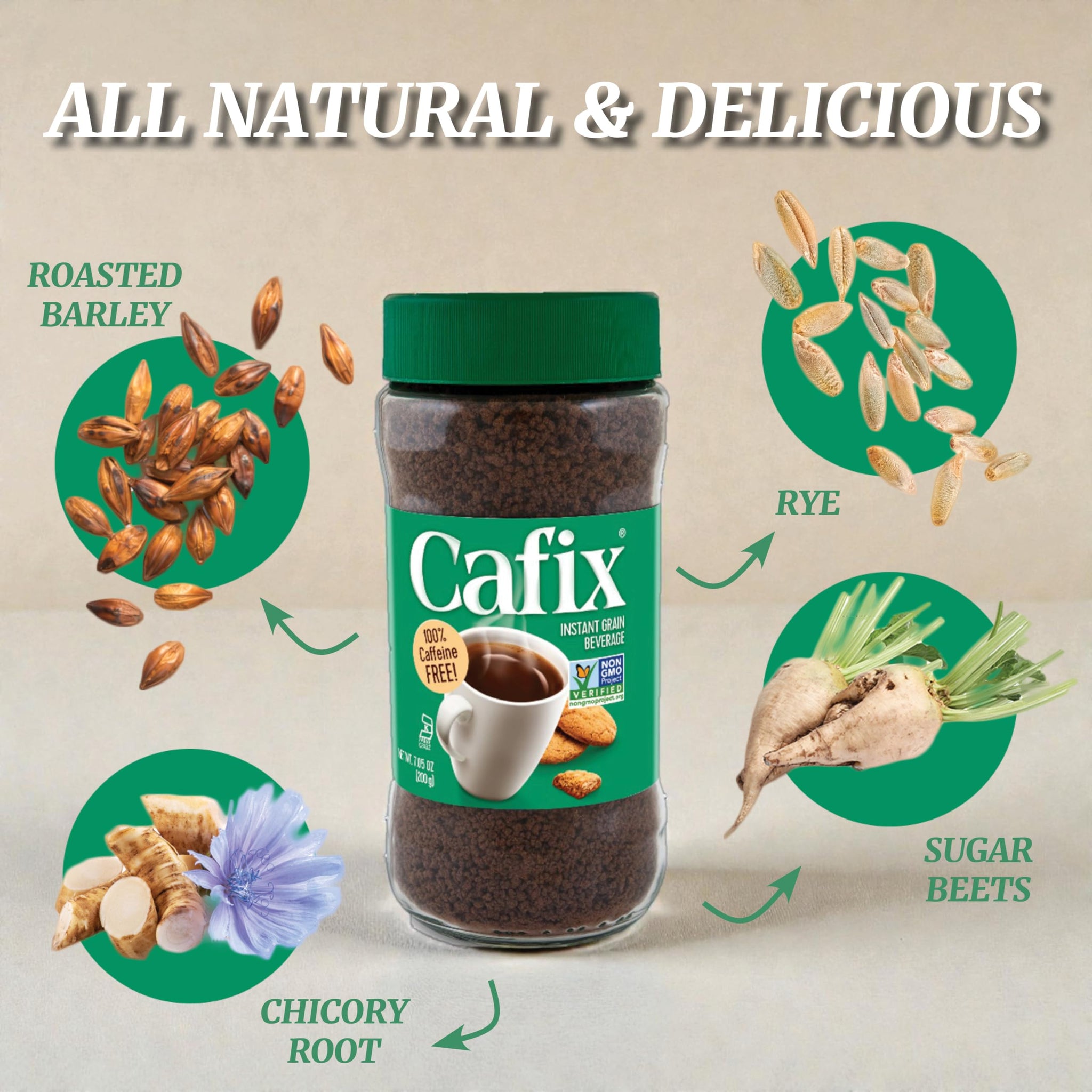 Cafix All Natural Instant Chicory Coffee Alternative, Great-Tasting, Rich and Bold, Zero Caffeine - 7.05oz Jar (Pack of 4)