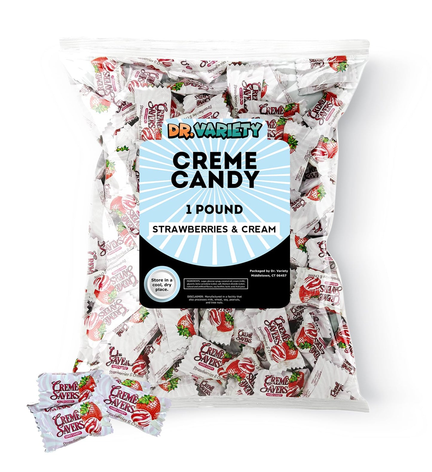 Creme Savers Strawberry & Creme Hard Candy Bulk (1 lb) - Individually Wrapped Pink Candy, Classic Strawberries and Creme Treats for Parties, Candy