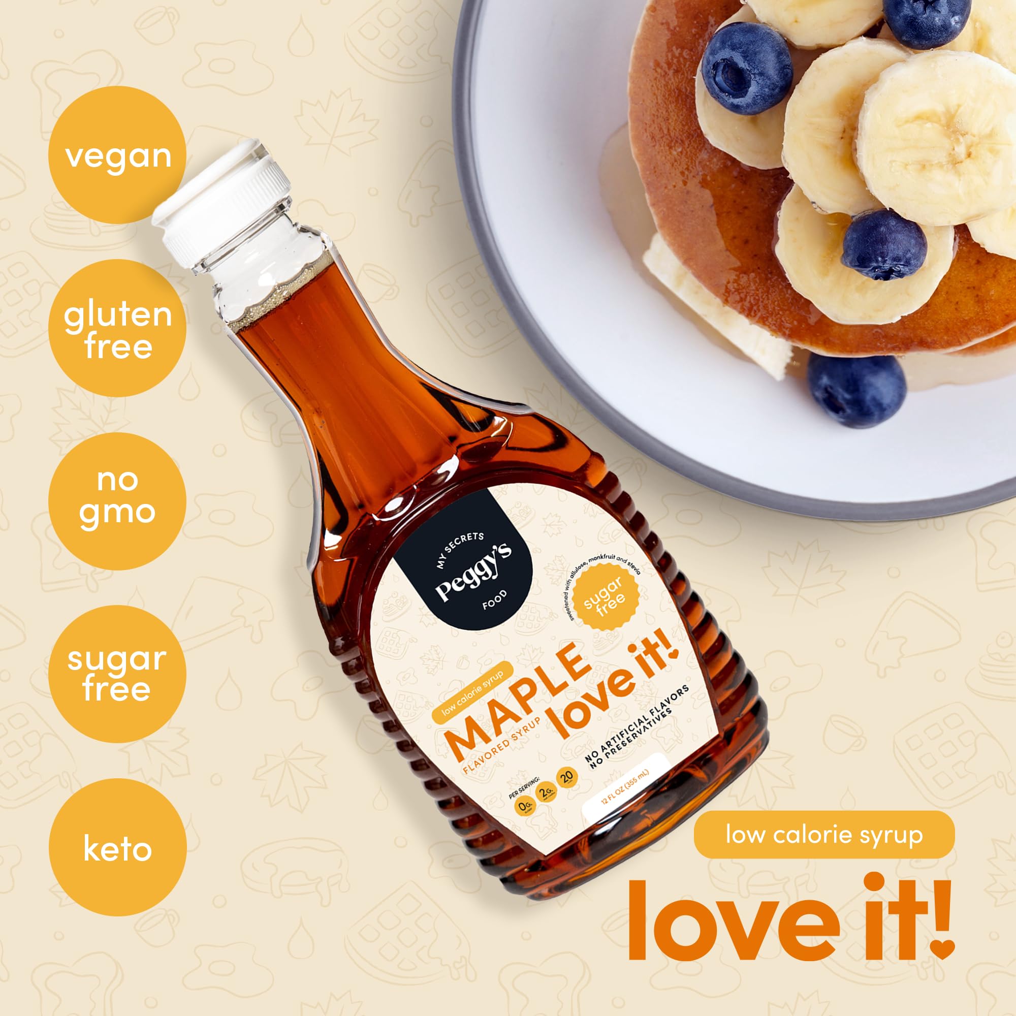 My Secrets Peggy’s Food Sugar-Free Maple Syrup, Keto Maple Syrup for Pancakes & Waffles - Sweetened with Allulose, Monk Fruit & Natural Sweeteners